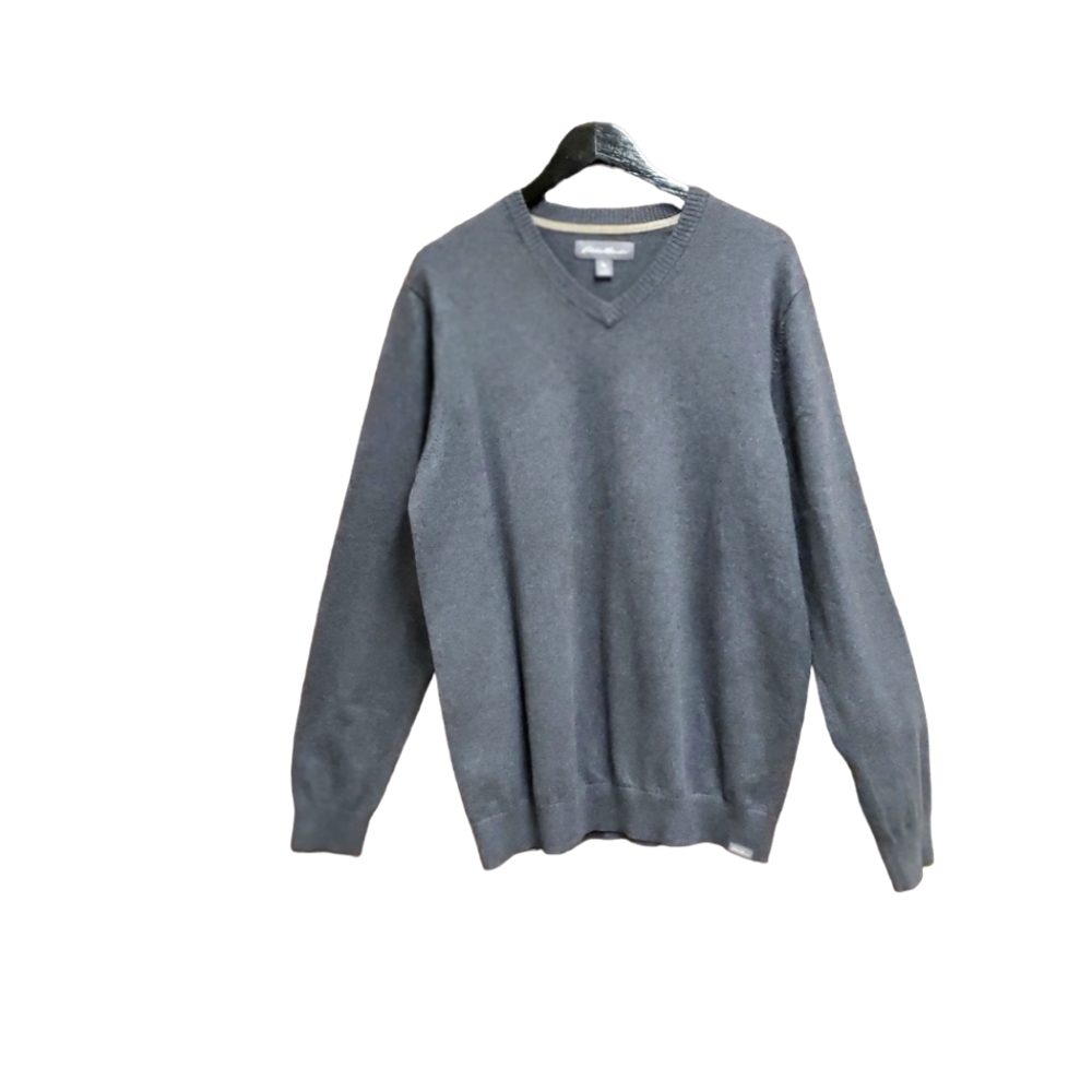 Eddie Bauer Men's V-Neck Merino Wool Blend Sweater Gray Size TL Tall Large